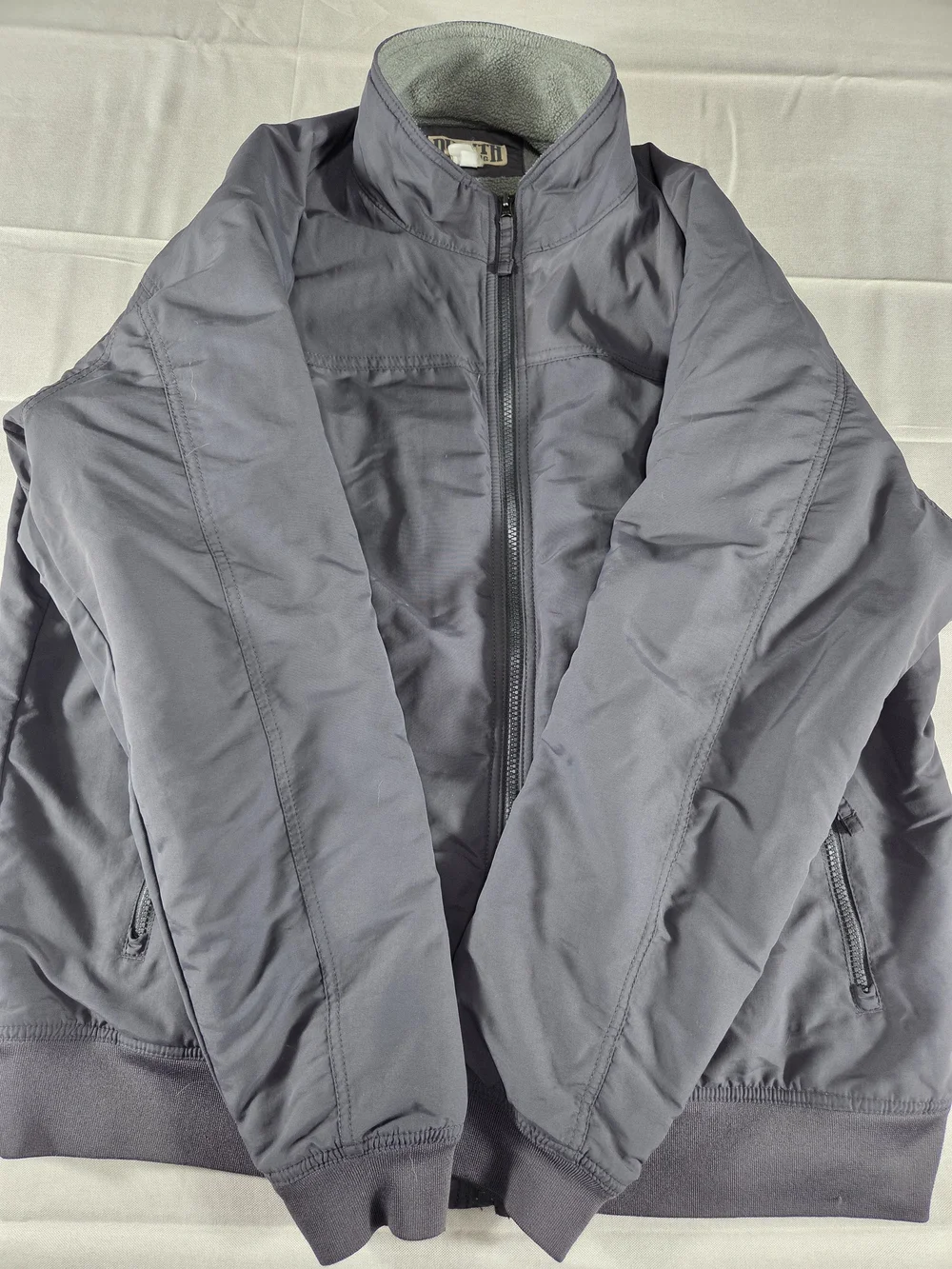Duluth Trading Co Fleece Lined Bomber Jacket Mens Large Gray Full Zip